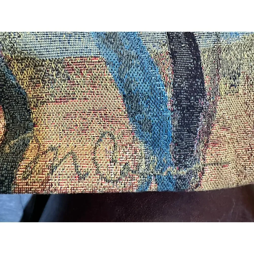 VTG Floral Tapestry Wall Hanging‎ Nature Garden Scene 30x29 USA Cottagecore BOHO